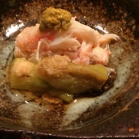 神楽坂 石かわ - 毛ガニ、冷静焼きナス、蟹味噌のせ