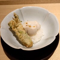 炭火割烹 庵 - 鯛の白子、タラの芽