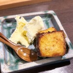 炭火と酒と肴 七福八郎 - カステラの天ぷら　アイスと塩をぱらりと