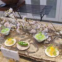 entre nous - 銀座しのはらサンを連想した豪華で春らしい盛付け
                    ①塩麹&オリーブオイル和え白蝦、蕗、削り自家製唐墨掛け
                    ②新玉葱&レモングラスの冷製スープ
                    ③サワーオニオンクリームのタルト、碓井豌豆載せ