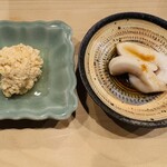 鮨 奥 - 真鯛の真子と白子 ※食感のコントラストが美味さを高める