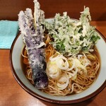 元長 - 春菊そば(540円)＋なす天(150円)