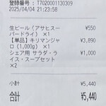 マロリーポークステーキ - 本日のお会計