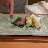 天ぷら 大坂屋 草哲 - 天ぷらの素材 ... 海老、和牛、ふきのとう、筍、さつま芋など