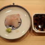 鮨かみなり - 宮城 アイナメ 刺身 + 伊豆 山葵 + 広島 藻塩 + 昆布醤油