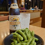 食事処　七福 - 瓶ビールと枝豆セット