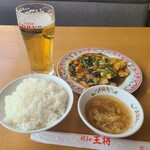 餃子の王将 - 料理写真:ほうれん草と肉野菜炒め定食&ビール