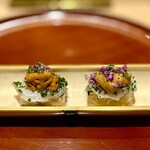 銀座 しのはら - ❶虎河豚煮凝 雲丹.穂紫蘇