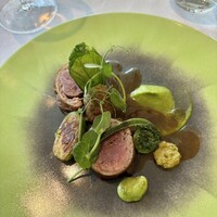 ヌーヴェル・エポック - 仔羊肉のバロティーヌ 新緑のラタトウイユとタプナード　春野菜とナチュラルなジュ　
                仔羊はアイルランド産、肉の周りをミンチ肉で包みその周りを皮で包んでいます。別添えでハンバーグもあります。