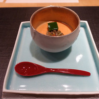 おおたに - 2014.07　トマトの冷製茶碗蒸し　バジルのムース・じゅんさいと一緒に