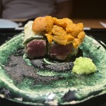 天ぷら 大坂屋 草哲 - 名物  黒毛和牛フィレ肉の天ぷら 生ウニのせ