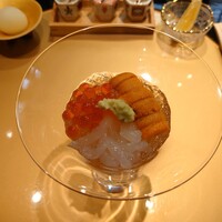 天麩羅 安藤 - 前菜(北海道バフンウニ、岩手のいくら、富山の白エビ、和風ジュレ)