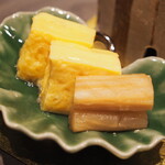 割烹さいお - 玉葱玉〆と守口大根土佐酢漬け