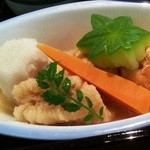 明月記 - 【煮物】楓冬瓜含煮・ひろうす含煮・鱧揚煮・六方小芋・人参・木の芽