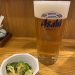 味のまる藤 - 生ビール、お通し