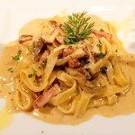 トラットリア ガバチョ - ベーコン・きのこ・ポルチーニ茸のポルチーニクリームソースフェットゥチーネ①