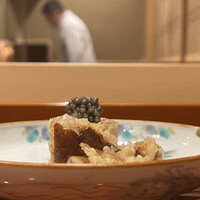 銀座 きた川 - 油物：槍烏賊燻製キャビア