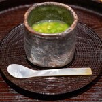 日本料理 研野 - 2025.3 うすい豆餡の茶碗蒸し 焼いた百合根 ばちこ（干した海鼠の卵巣）
