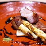 日本料理 研野 - 2025.3 京都産もち豚のチャーシュー ホワイトアスパラガス 和歌山産山椒