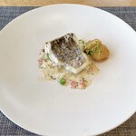 フィエルテ - ⚪︎佐賀県産11日熟成太刀魚
      熟成させた太刀魚の炙り焼きフリット。
      今まで食べた太刀魚とは別物ですよとご説明がありましたが確かに美味しい
      リゾット優しい出汁とクリーム
      ワインはあえてよく冷やしたロゼ。