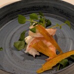 リストランテ イル バンビナッチョ - 「天使の海老」。スライスしたカラスミの塩味がイイ！