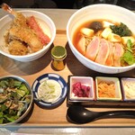 あさひや - ランチセット(天丼Lサイズと鴨南蛮蕎麦Lサイズ)