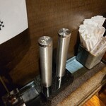 焼肉USON - お好みで塩コショウ (穴二つが胡椒、穴一つが塩)