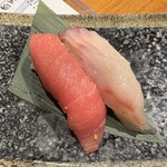 地酒と道産食材 一笑 本店 - お通しの紅白寿司