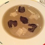 29434369 - Artichoke and Black Truffle Soup, Toasted Mushroom Brioche, and Black Truffle Butter 
