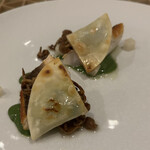 294382030 - ホウボウ　春菊味噌ソース　ラビオリ