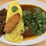 スパイスカレー SPICE 32 - あいがけ300g パクチー＆サーモンフライ