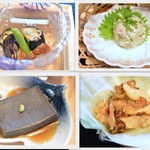 花あさぎ - 茄子の煮浸し・なめろう・胡麻豆腐・サザエのホイル焼き