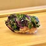 鮨おばな - 漬け貝割れ　噛む程に旨味滲み出ます♫