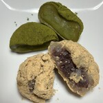 河岡食品 - 抹茶大福、きなこのおはぎ断面