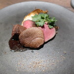 灯 - 道産牛イチボと蝦夷鹿もも肉、季節野菜のグリル