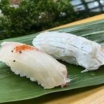 亀庄寿司 - シマアジ・鯛腹身