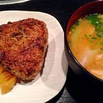 居酒屋がんこ - 焼きおにぎり、味噌汁