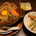煮込みうどん かに屋 - サービスメニュー　親子煮込みうどん+天丼(麺大盛り)