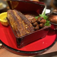 炭焼 うな富士 有楽町店 - 圧倒的なビジュアル。せせり出してくる。青ウナギとゴロゴロパンパンの肝。
