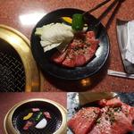 コリアンハウス洪苑 - セットの焼き肉。こんなに霜降りが凄い肉は初めてです