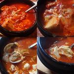 コリアンハウス洪苑 - スンドゥブ別アングル。あさり、ばら肉、卵などが入っており、唐辛子ベースの大変うまいスープです