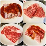 グルメリア但馬 - (左上)カッパ(タレ)    (右上)上ロース(塩)
(左下)ロースしゃぶ(塩)    (右下) 上カルビ(タレ)