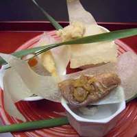 螢 - 先付、鴨とネギくわ焼、あん肝よせ、くもこ天ぷら、他