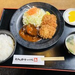 とんかつ一代 - Bランチ1200円(ハンバーグ.ひと口カツ3枚)