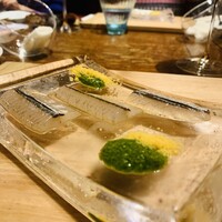 HAGI - ② サヨリ
                    　★ 朝漁れサヨリ、蕪葉のソースと卵のパウダー添え