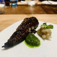 HAGI - ③ メヒカリ
                      　★ 朝漁れメヒカリの薪火炙り、キャベツの蕾のソースと発酵白菜添え