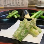 海鮮・鎌倉野菜 まつだ家 - アスパラ三昧（天ぷら、炭火焼、ゆで上げ）
