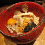 鳥茂 - 初松茸と和牛、雲丹、キャビア乗せのTKG2