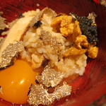 鳥茂 - 初松茸と和牛、雲丹、キャビア乗せのTKG1