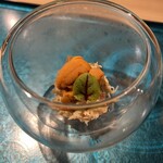 新宿 天麩羅 鮨 きた川 - 生雲丹ズワイガニ蟹味噌あえ